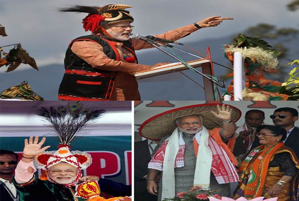 During his stint in Gujarat as chief minister, Modi wore turbans from various parts of Bhuj and Kutch. Known for his animate style of wearing clothes, he has been seen donning clothes and headgears from many parts of India from a Manipur’s peacock-plume headgear, silver crown in Madhya Pradesh, Arunachal’s hornbill-beak crest of the Adi tribe, a japi in Assam, and a Ladakhi hat. (Pictures: PTI)