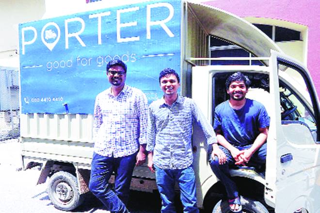 (L-R) Porter co-founders Uttam Digga (COO), Pranav Goel (CEO) and Vikas Chaudhary