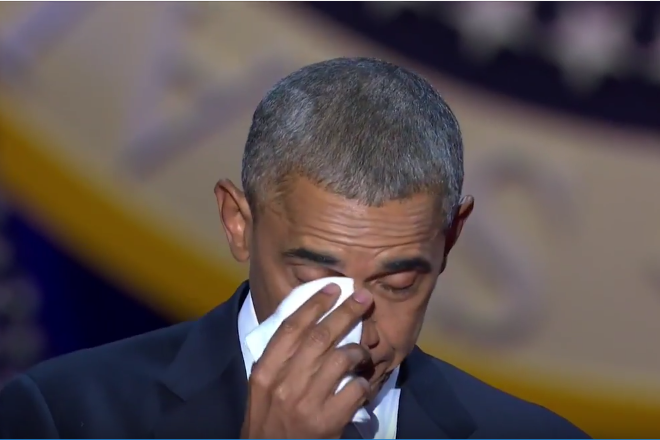 Teary eyed Obama during his Farewell Speech in Chicago on Tuesday.