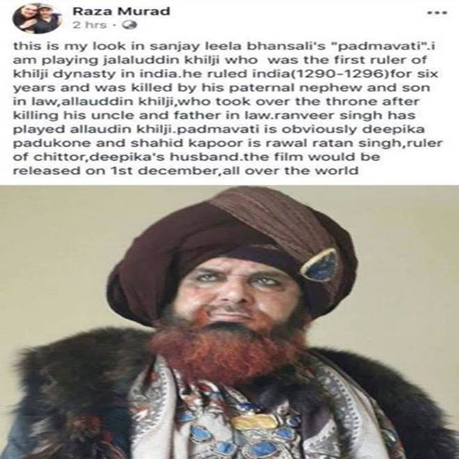 Padmavati, Deepika Padukone, Ranveer Singh, Shahid Kapoor, Raza Murad, Rani Padmavati, Sanjay Leela Bhansali, Maharawal Ratan Singh, Allaudin Khilji, Khilji dynasty, Bajirao Mastani, padmavati first look, Allaudin Khilji first look, Ratan Singh first look, December 1 2018, Jalaluddin Khilji, entertainment news