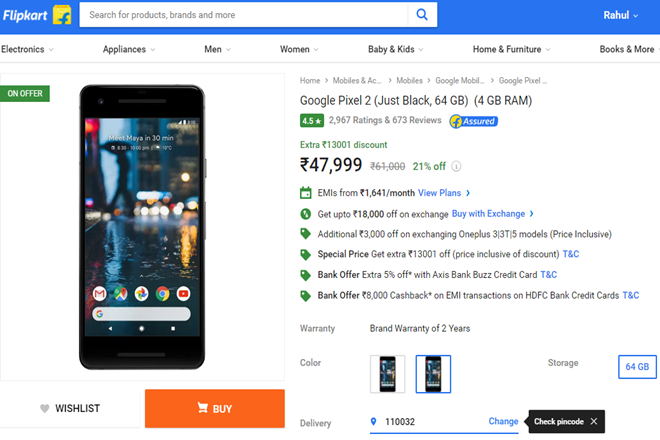 Google Pixel 2, Google Pixel 2 Xl, Google Pixel 2 offer, Flipkart offers, Google Pixel 2 discounts, Google Pixel 2 specifications, Flipkart 2018 Mobile Bonanza Sale