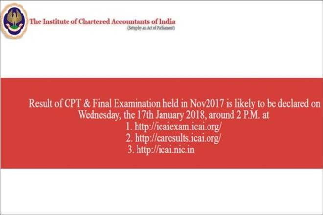 ICAI result 2017, ICAI result 2017 live, icaiexam.icai.org, ICAI CA Final, CPT November Exam 2017 Results Live, CA CPT result, CA Final result, ICAI result, ca cpt, CA Final, Chartered Accountant, Institute of Chartered Accountants of India, Common Proficiency Test, results via SMS, education news