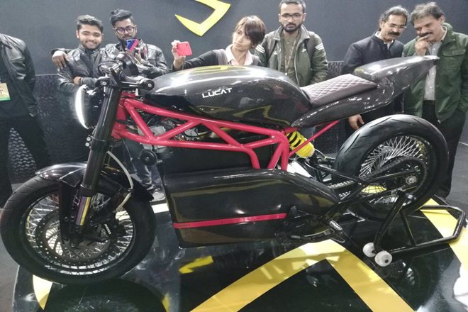 Menza Motors unveils the first look of their Electric motorcycle "MENZA LUCAT" at Auto Expo 2018.