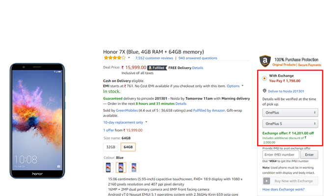 Honor 7X, Honor 7x sale, Honor 7x offers, Honor 7x discounts, Honor 7x price, Honor 7x specifications, Honor 7x launch, Honor 7x India, Amazon offers, Amazon offers on Honor, Amazon exchange discount on Honor, Amazon Exchange, 