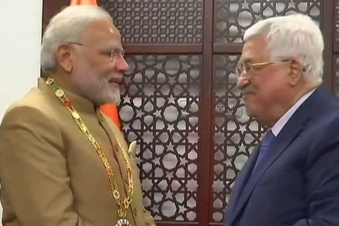 Prime Minister Narendra Modi with Palestine President Mahmoud Abbas.