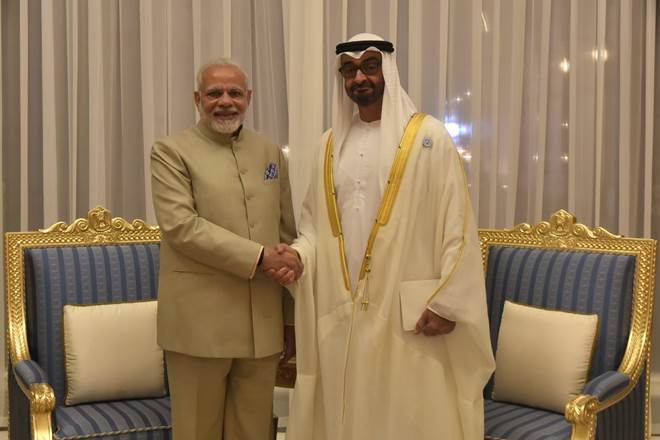 PM Narendra Modi being welcomed by Crown Prince of Abu Dhabi Mohamed Bin Zayed