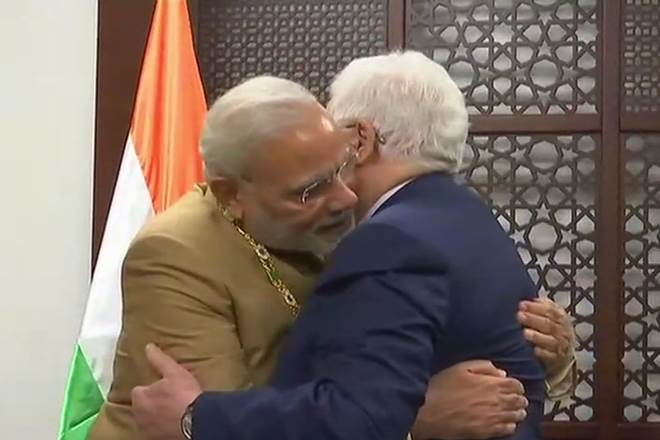 Prime Minister Narendra Modi with Palestine President Mahmoud Abbas.