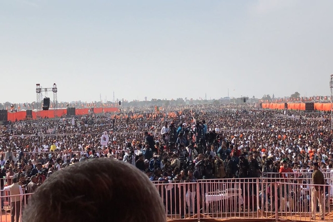 Visual at the Yuva Hunkar Rally in Jind, Haryana.