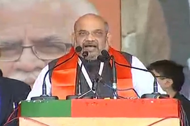 Amit Shah speaking at the Yuva Hunkar Rally in Jind, Haryana