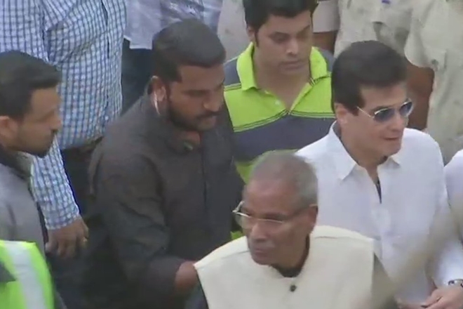 Veteran actor Jeetendra leave after Sridevi's cremation from at Vile Parle Seva Samaj Crematorium in Mumbai.