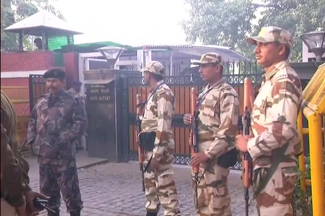 Visuals outside Finance Minister Arun Jaitley's residence in Delhi.