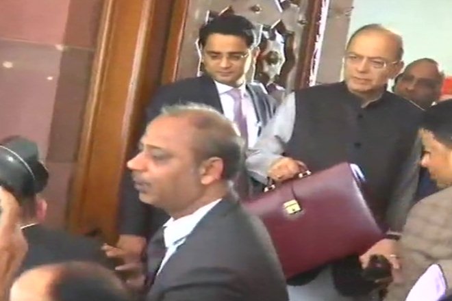 Finance Minister Arun Jaitley arrives at the Parliament