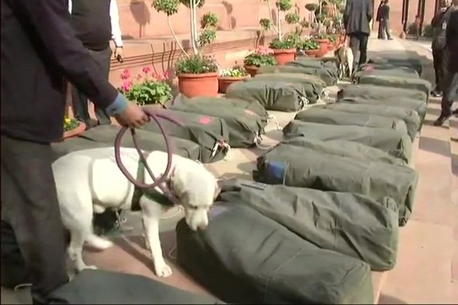 Copies of Union Budget 2018 being checked by security inside Parliament premises.