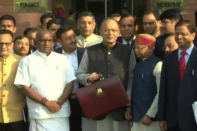 Visuals of Finance Minister Arun Jaitley with the iconic briefcase