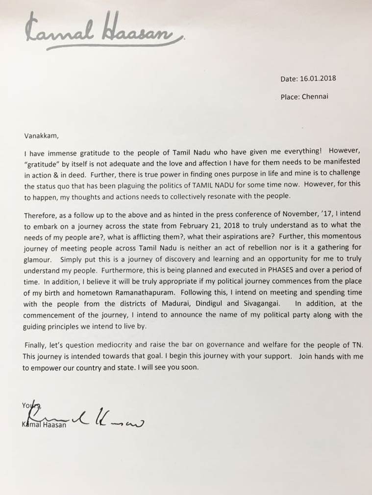 Kamal Haasan public letter (Source: IE)