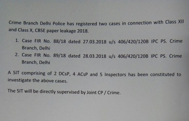 Delhi Police registers two cases in CBSE paper leak matter