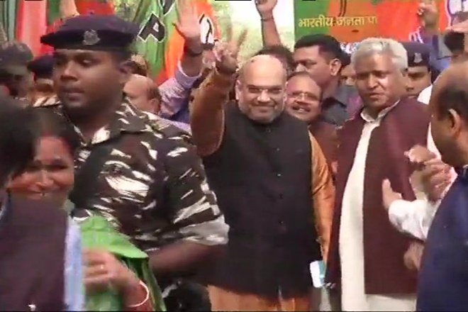 Visuals of BJP supremo Amit Shah at the party headquarters