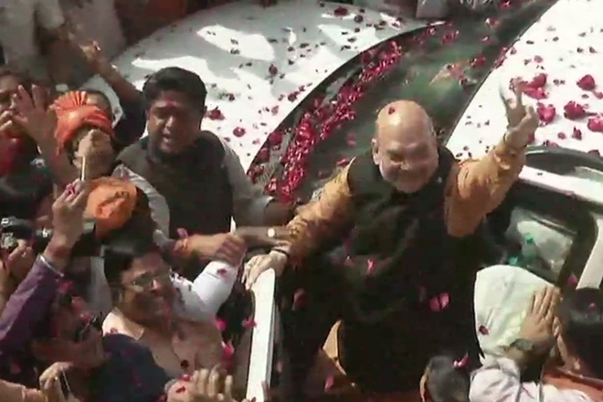 Visuals of BJP supremo Amit Shah at the party headquarters