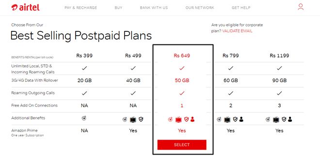 Airtel Rs 649 postpaid plan.