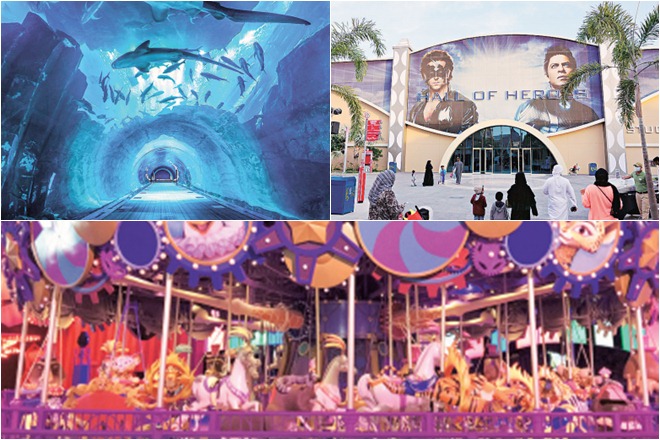 (From left) The Dubai Aquarium, located inside the Dubai Mall, is home to sharks, piranhas, etc; the Bollywood theme park and the Motiongate theme park stand out as immersive experiences for those looking to relive their favourite fantasy tales