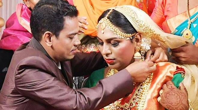 Ishan who was living as a man trapped inside a woman’s body got hitched with and Surya Thiruvananthapuram who identifies herself as a woman trapped inside a man’s body. (Source: Sheethal Shyam/Facebook)