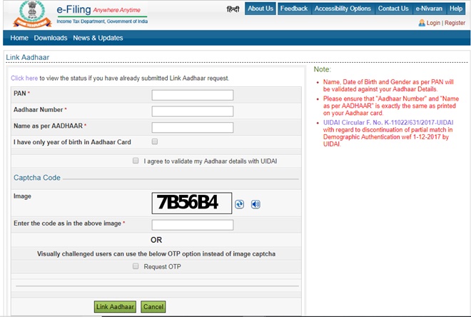 Aadhaar and PAN card linking 