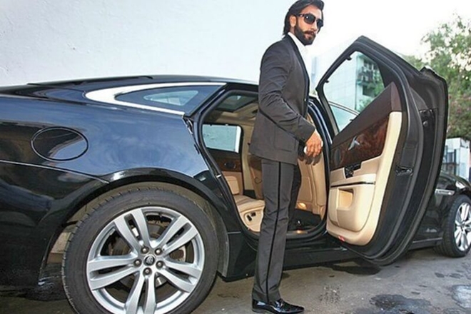 Ranveer Singh with his Jaguar XJL