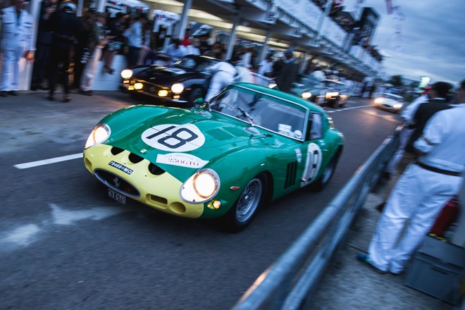 A Ferrari 250 GTO exits the pits. Taken by Tim Brown for Goodwood