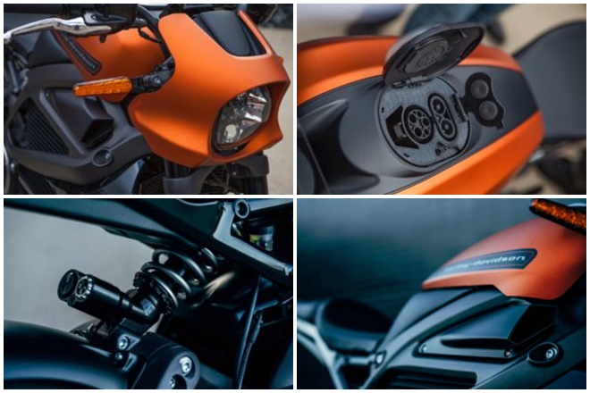 Harley Davidson LiveWire features a charging unit on top of the fake fuel tank for a conventional motorcycle appeal.
