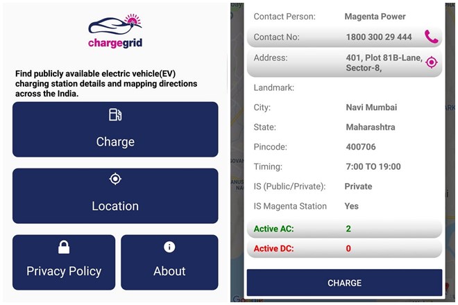Magenta Power ChargeGrid charging stations mobile app