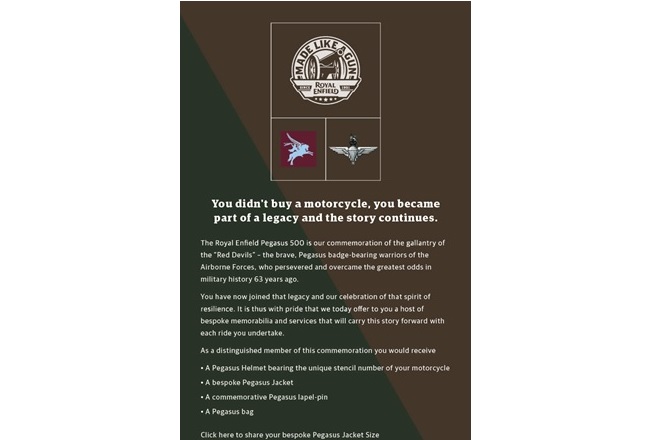 This image is attached in the mail by Royal Enfield. Sent to Express Drives by a Pegasus owner