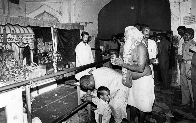 An idol of Lord Ram inside the Babri Masjid before demolition at Ayodhaya. Express archive photo