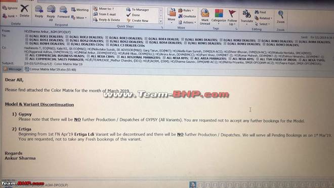 E-mail that confirms discontinuation of Gypsy