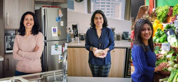 (From far left) Melbourne-based Dhanya Samuel loves cooking fish curries, Sydney-based Bhavna Kalra makes traditional Indian food, complementing it with lyrical descriptions and UK-based Niketa Nighojkar documents her culinary journey on her blog called nikfoodamour
