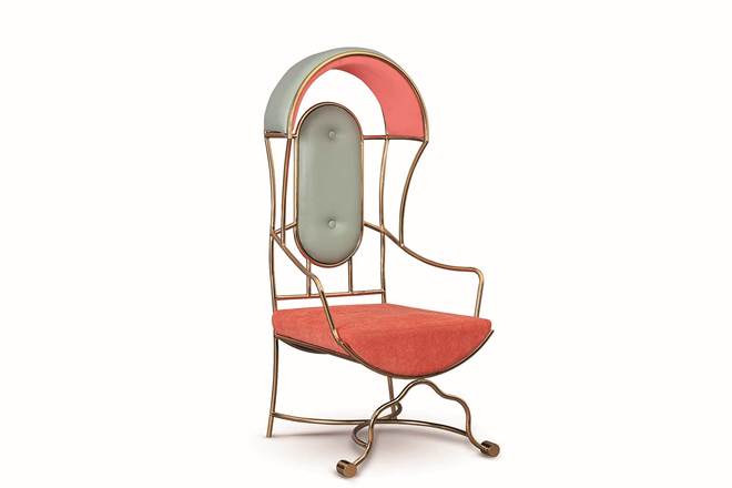 A metal reed chair by Bent Chair has a traditional form and classic contours