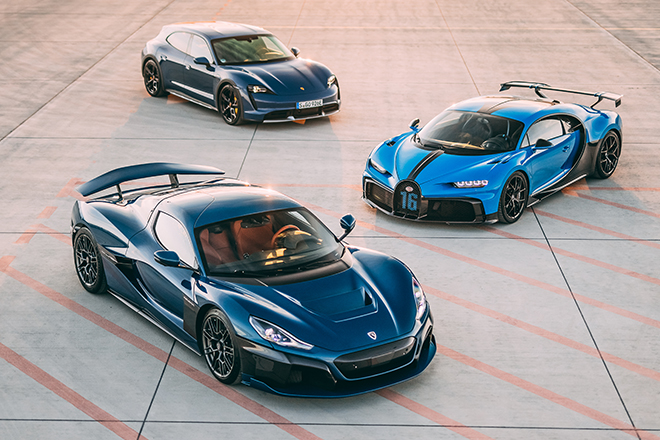 Rimac Nevera, Bugatti Chiron and Porsche Taycan