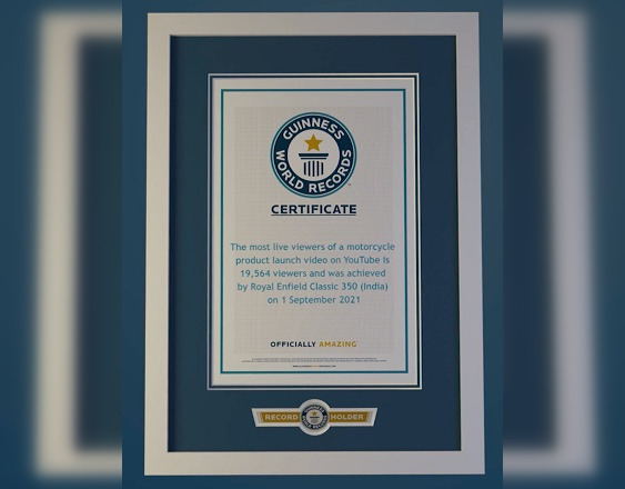Certificate- Royal Enfield Guinness World Record